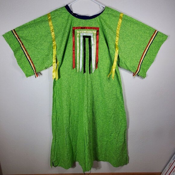Native American Ribbon Dance Dress Handmade Green size XL - XXXL